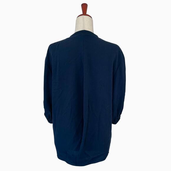 Tibi Blouse Size Small‎ 3/4 Sleeve Crewneck Gathered Sleeve Dark Gray Teal Crepe - Picture 7 of 10